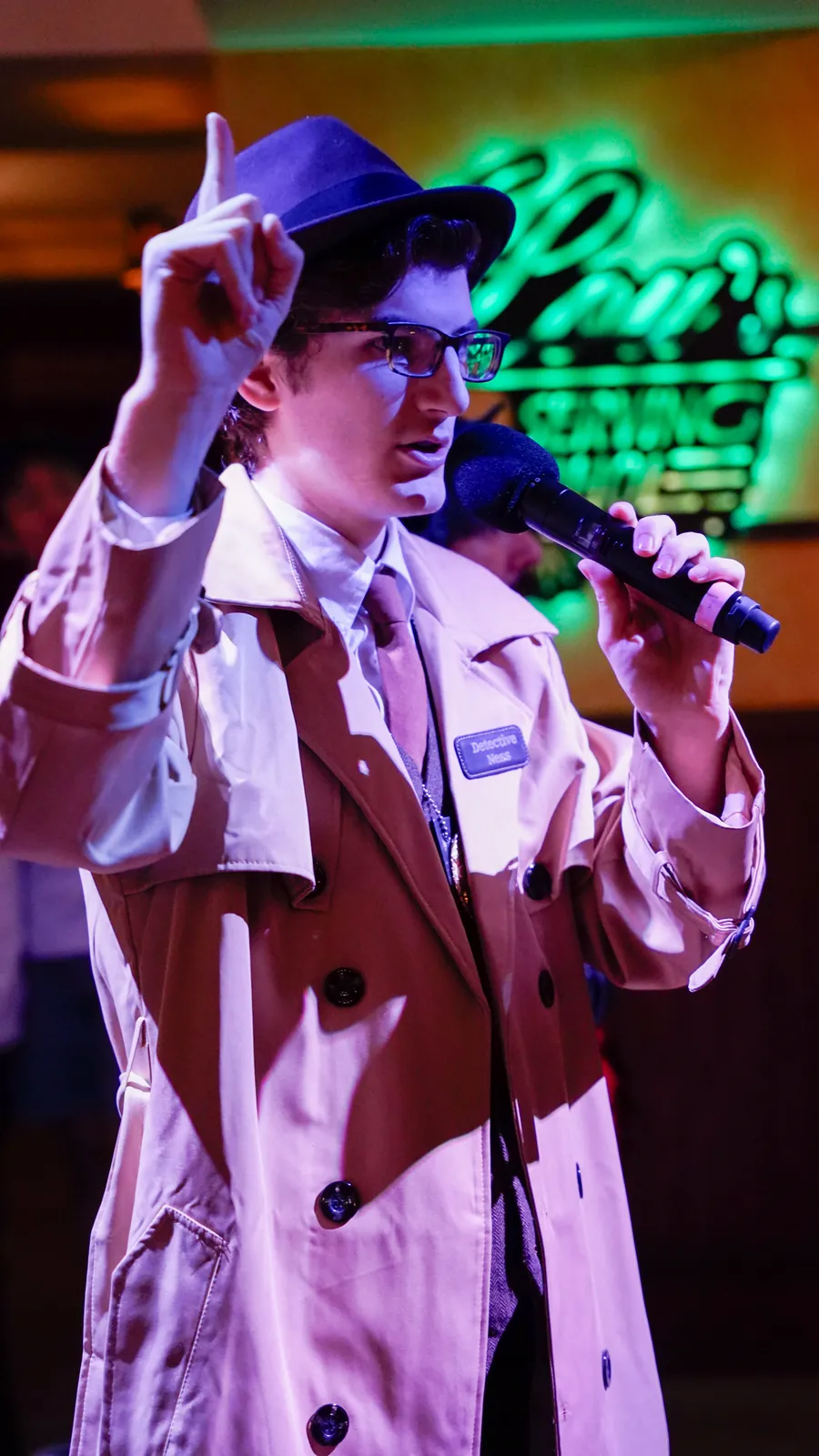 A Murder Mystery Company actor working the room at a San Francisco show