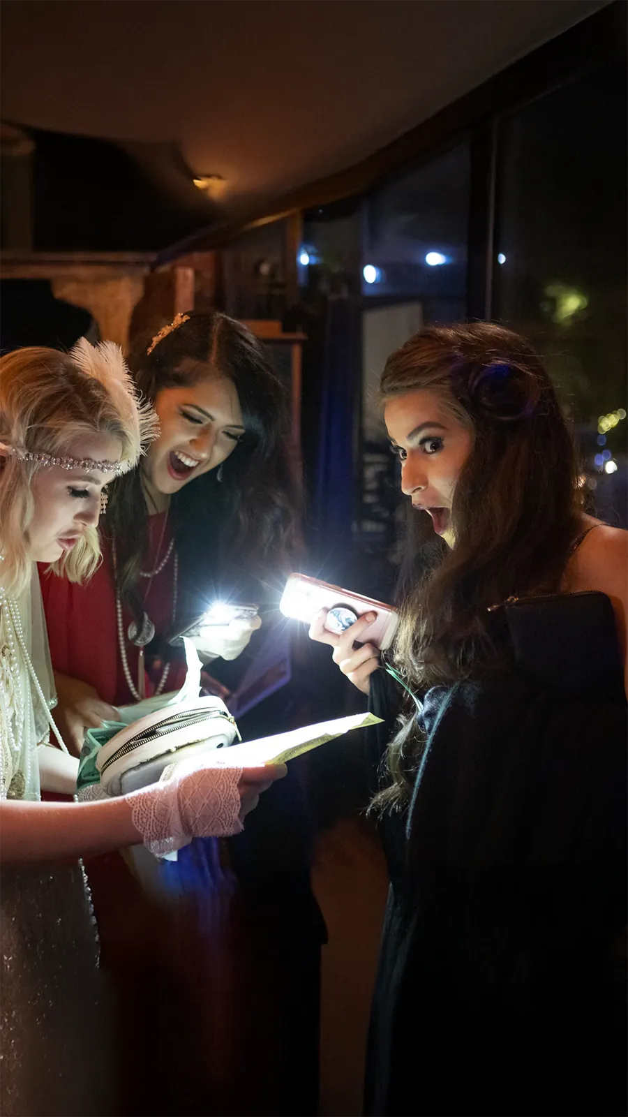 Guests at a Murder Mystery Company public dinner show in San Francisco